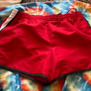 Red silk gym shorts
